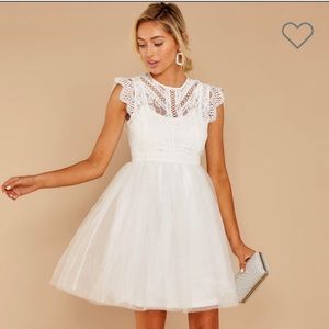 Formal white a-line dress with lace bodice